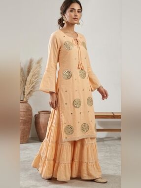 Elegance in Yellow: Mirror-Work Sharara Set Modest Traditional